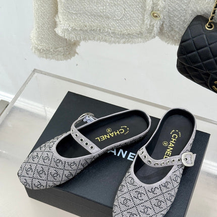 CC FLAT MULES 25SS IN GREY EMBELLISHED WITH RHINESTONES