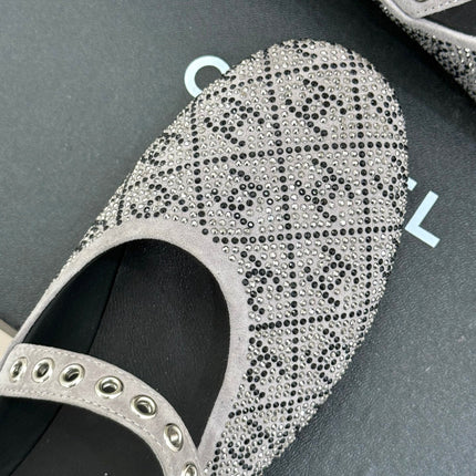 CC FLAT MULES 25SS IN GREY EMBELLISHED WITH RHINESTONES