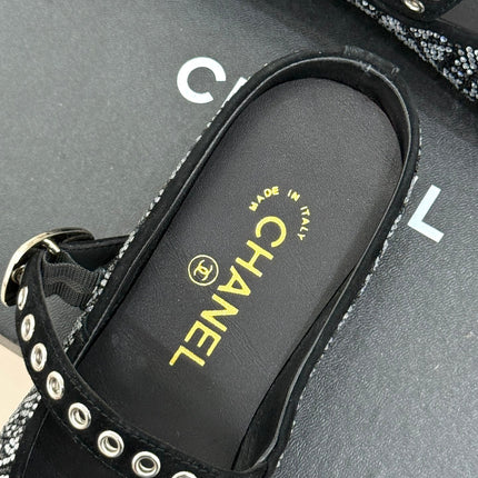 CC FLAT MULES 25SS IN BLACK EMBELLISHED WITH RHINESTONES