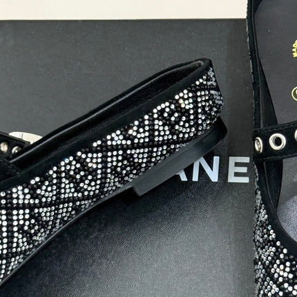 CC FLAT MULES 25SS IN BLACK EMBELLISHED WITH RHINESTONES