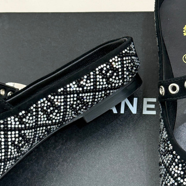 CC FLAT MULES 25SS IN BLACK EMBELLISHED WITH RHINESTONES