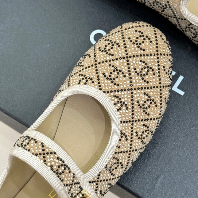 CC FLAT MARY JANE 25SS IN BEIGE EMBELLISHED WITH RHINESTONES