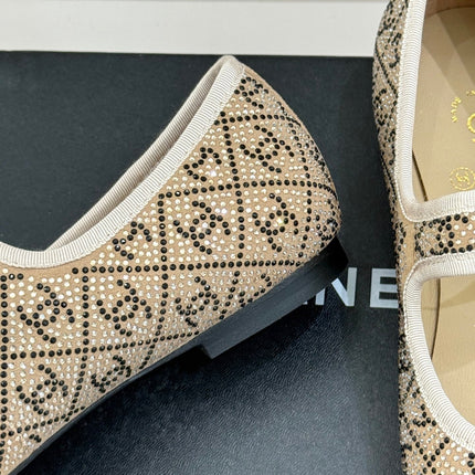 CC FLAT MARY JANE 25SS IN BEIGE EMBELLISHED WITH RHINESTONES