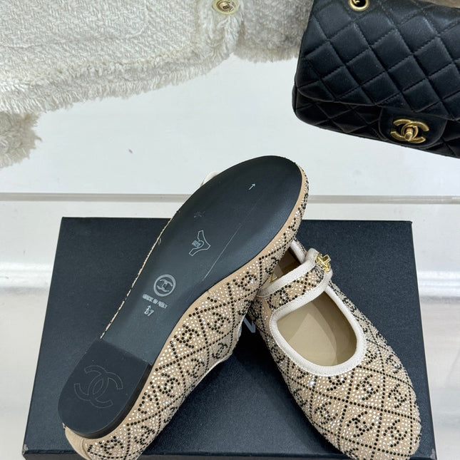 CC FLAT MARY JANE 25SS IN BEIGE EMBELLISHED WITH RHINESTONES
