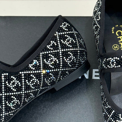 CC FLAT MARY JANE 25SS IN BLACK EMBELLISHED WITH RHINESTONES