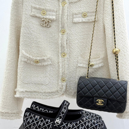 CC FLAT MARY JANE 25SS IN BLACK EMBELLISHED WITH RHINESTONES