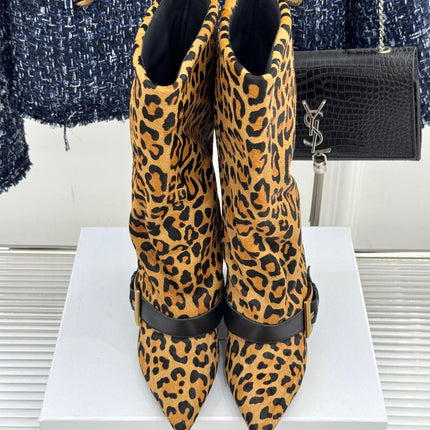 BALMAIN 25S ANTHEM BOOTS IN LEOPARD PRINT CALFSKIN