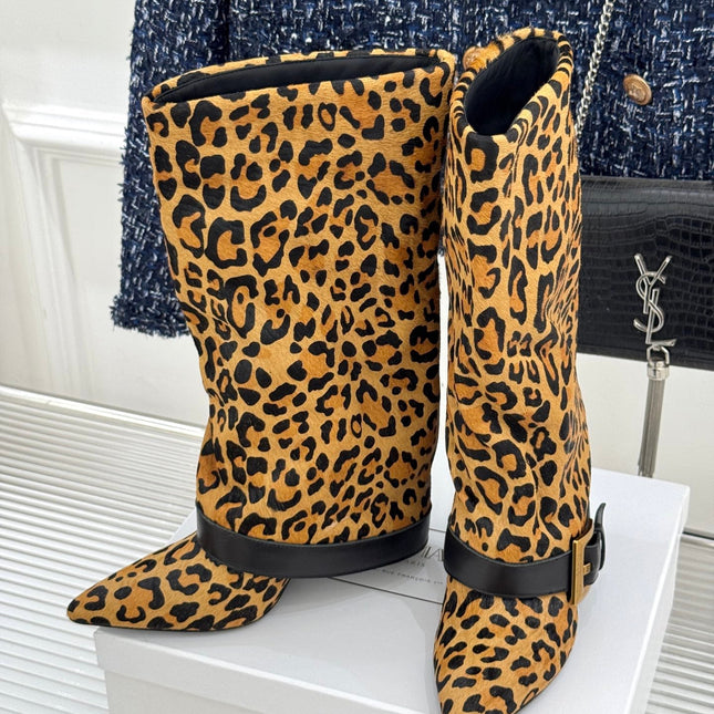 BALMAIN 25S ANTHEM BOOTS IN LEOPARD PRINT CALFSKIN