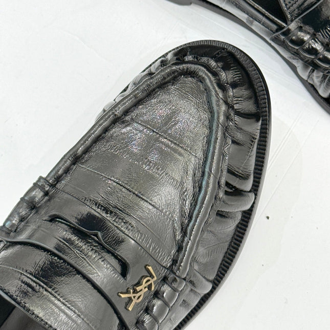 YSL 25S LOAFERS IN BLACK EMBOSSED LAMBSKIN