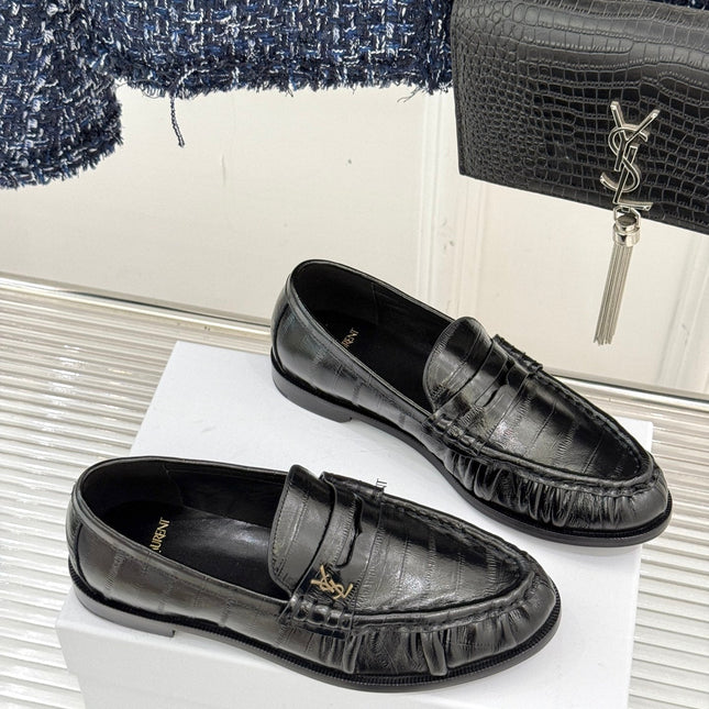 YSL 25S LOAFERS IN BLACK EMBOSSED LAMBSKIN