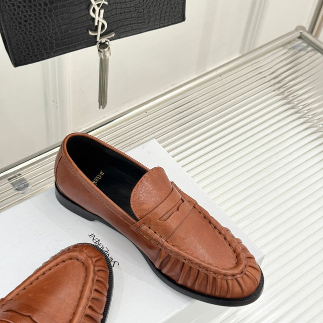 YSL 25S LOAFERS IN BURNT ORANGE BROWN LAMBSKIN