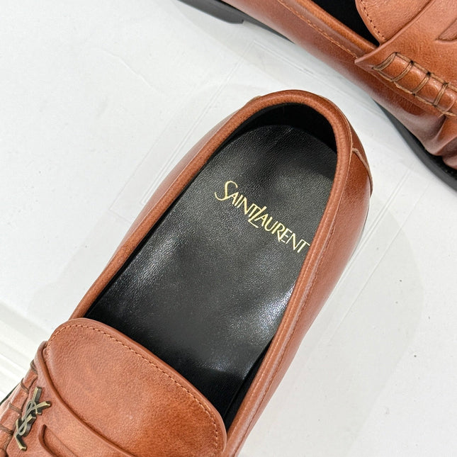 YSL 25S LOAFERS IN BURNT ORANGE BROWN LAMBSKIN