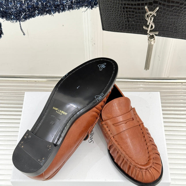 YSL 25S LOAFERS IN BURNT ORANGE BROWN LAMBSKIN