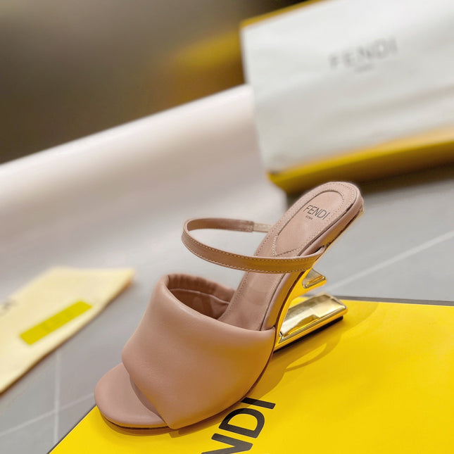 FENDI BAGUETTE HIGH-HEEL SANDALS 8 CM IN CAMEL BROWN CALFSKIN