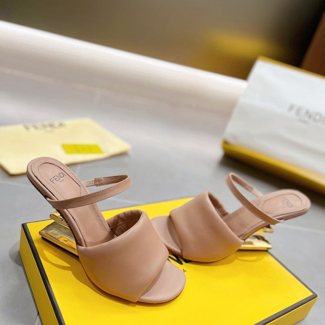 FENDI BAGUETTE HIGH-HEEL SANDALS 8 CM IN CAMEL BROWN CALFSKIN