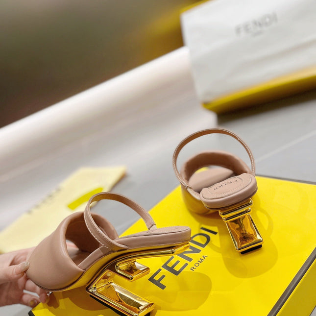 FENDI BAGUETTE HIGH-HEEL SANDALS 8 CM IN CAMEL BROWN CALFSKIN