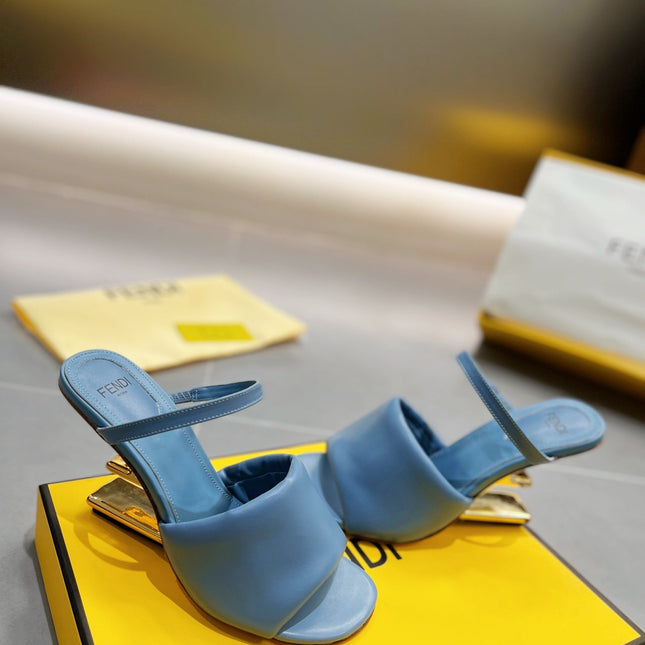 FENDI BAGUETTE HIGH-HEEL SANDALS 8 CM IN CERULEAN BLUE CALFSKIN