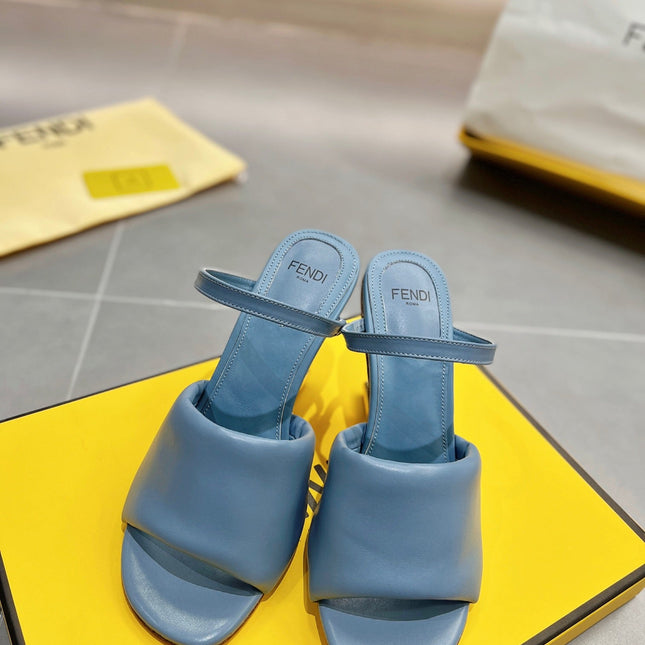 FENDI BAGUETTE HIGH-HEEL SANDALS 8 CM IN CERULEAN BLUE CALFSKIN