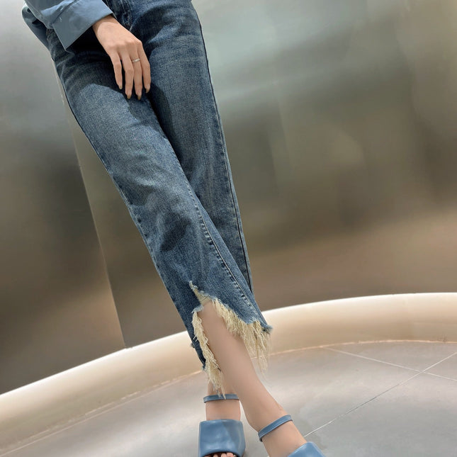 FENDI BAGUETTE HIGH-HEEL SANDALS 8 CM IN CERULEAN BLUE CALFSKIN