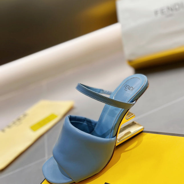 FENDI BAGUETTE HIGH-HEEL SANDALS 8 CM IN CERULEAN BLUE CALFSKIN