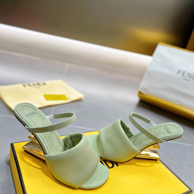 FENDI BAGUETTE HIGH-HEEL SANDALS 8 CM IN MINT GREEN CALFSKIN