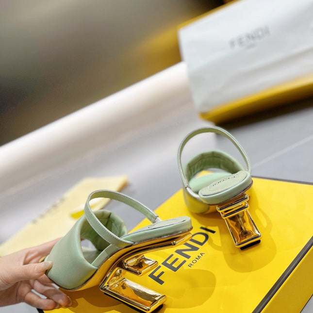 FENDI BAGUETTE HIGH-HEEL SANDALS 8 CM IN MINT GREEN CALFSKIN