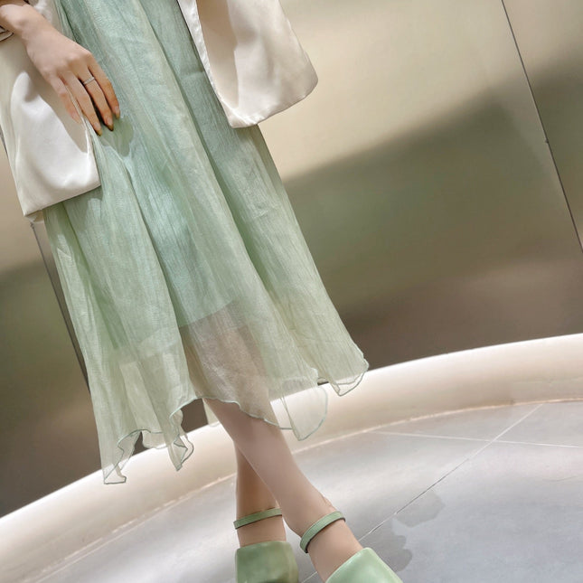 FENDI BAGUETTE HIGH-HEEL SANDALS 8 CM IN MINT GREEN CALFSKIN