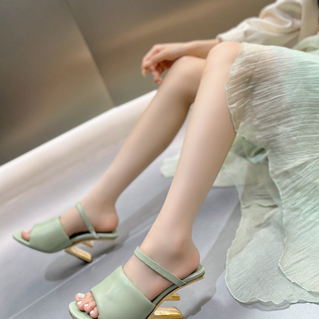 FENDI BAGUETTE HIGH-HEEL SANDALS 8 CM IN MINT GREEN CALFSKIN