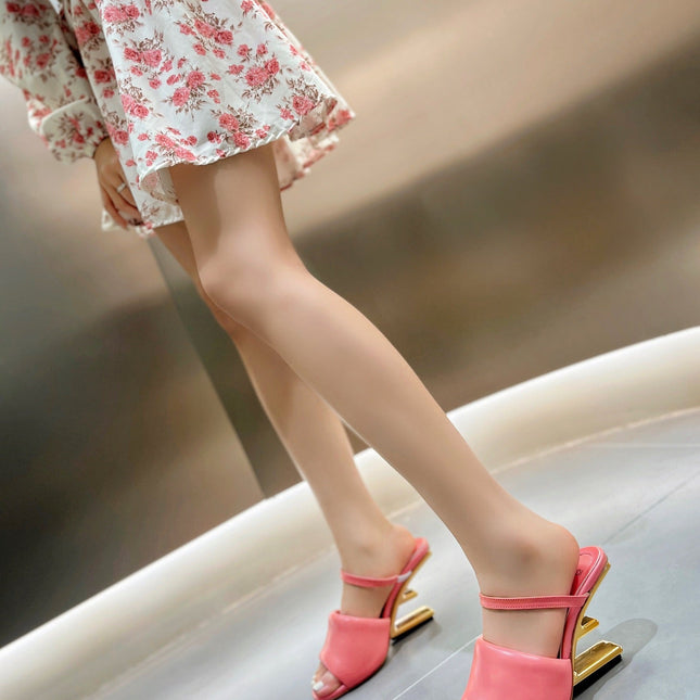 FENDI BAGUETTE HIGH-HEEL SANDALS 8 CM IN DARK PINK CALFSKIN