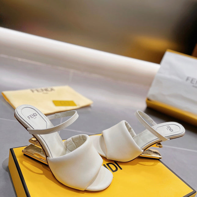 FENDI BAGUETTE HIGH-HEEL SANDALS 8 CM IN WHITE CALFSKIN