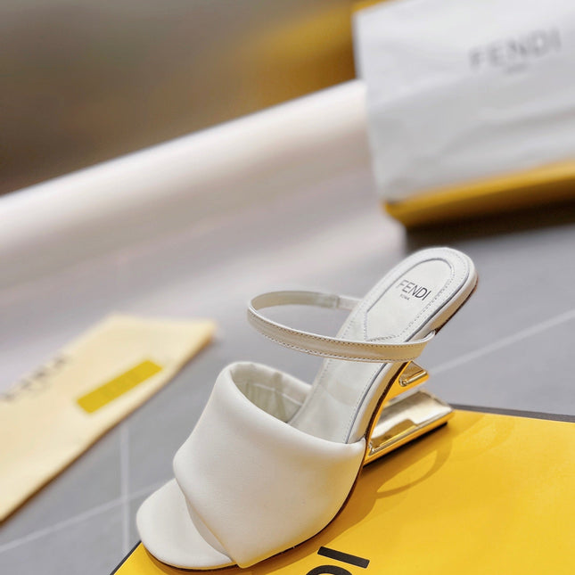 FENDI BAGUETTE HIGH-HEEL SANDALS 8 CM IN WHITE CALFSKIN