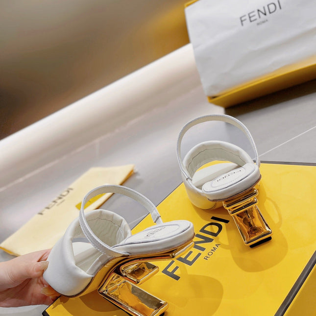 FENDI BAGUETTE HIGH-HEEL SANDALS 8 CM IN WHITE CALFSKIN