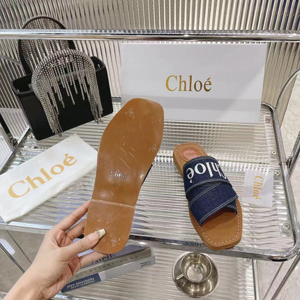 WOODY MULE IN NAVY BLUE DENIM WITH WHITE LOGO