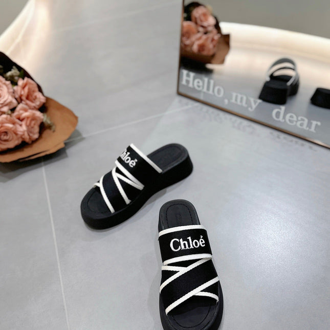 PLATFORM SANDALS IN BLACK MIX WHITE DENSITY KNIT
