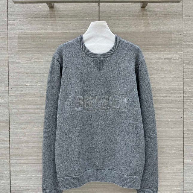 Gucci 25 Embroidered Pullover Sweater Gray Wool