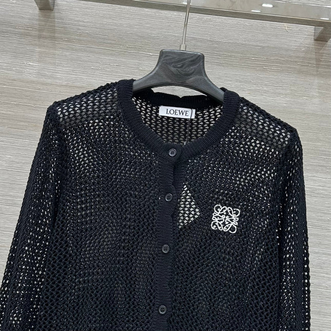 Loewe 25 Mesh Hollow Knitted Cardigan Black Wool