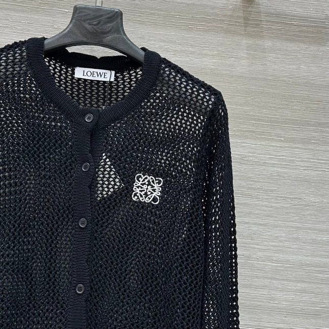 Loewe 25 Mesh Hollow Knitted Cardigan Black Wool