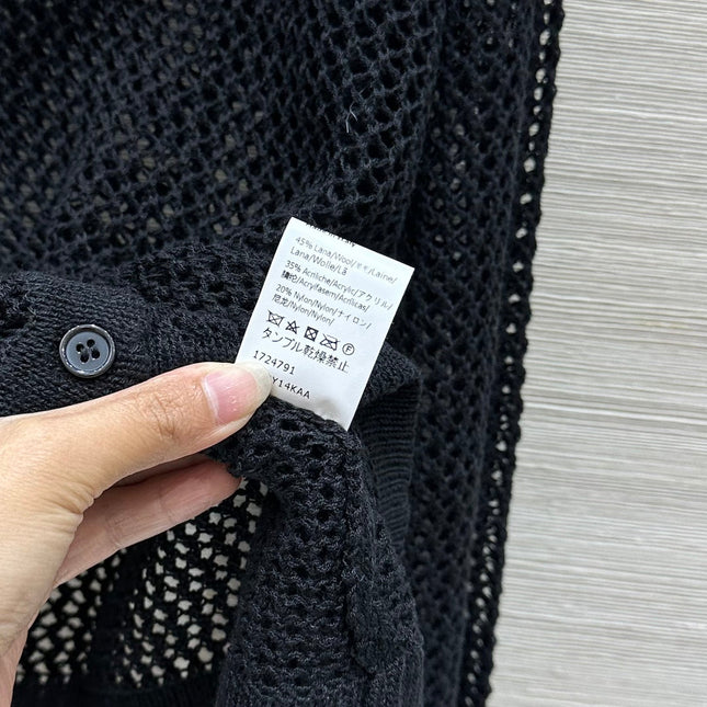 Loewe 25 Mesh Hollow Knitted Cardigan Black Wool