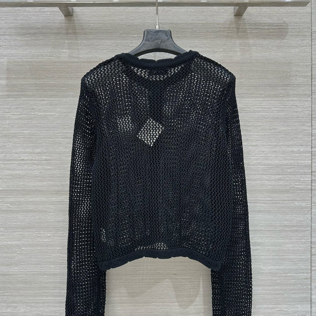Loewe 25 Mesh Hollow Knitted Cardigan Black Wool