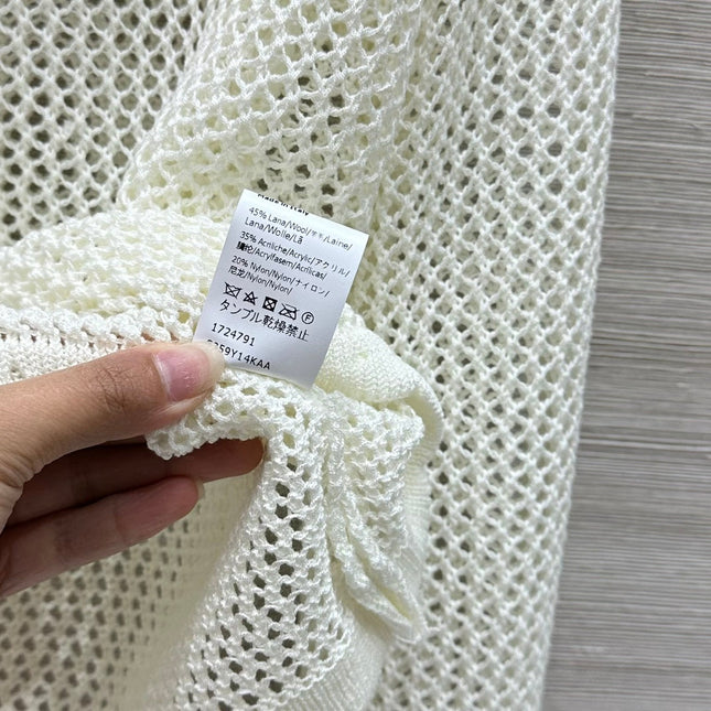 Loewe 25 Mesh Hollow Knitted Cardigan Ivory Wool