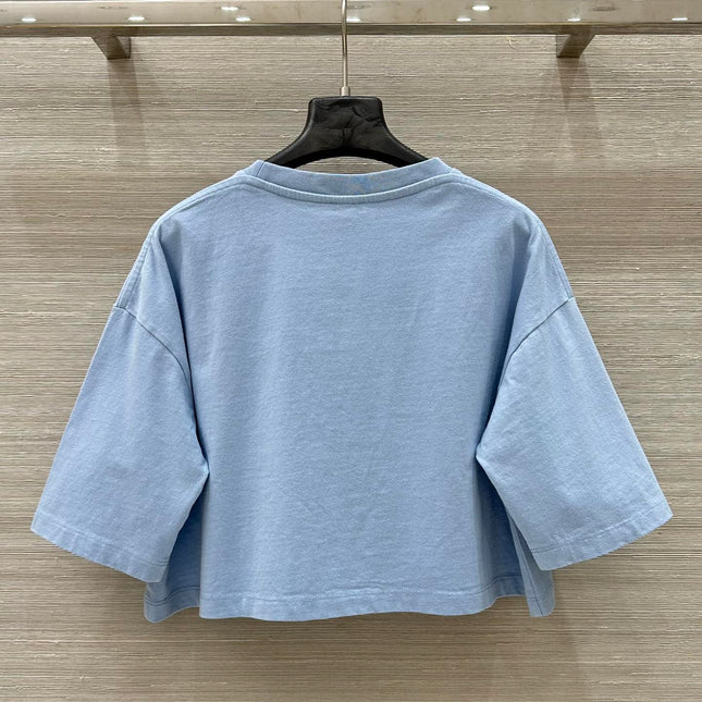 Loewe 25 Cropped Anagram T-Shirt Blue Cotton