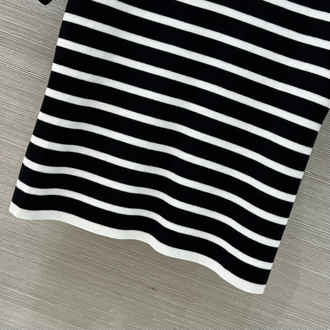 Loewe 25 Striped Knitted Polo Short-sleeved Top Black Tencel