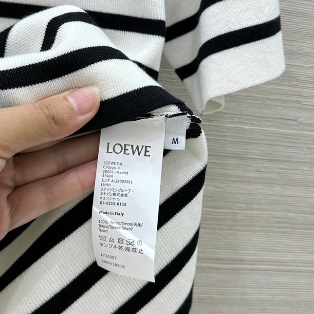 Loewe 25 Striped Knitted Polo Short-sleeved Top White Tencel