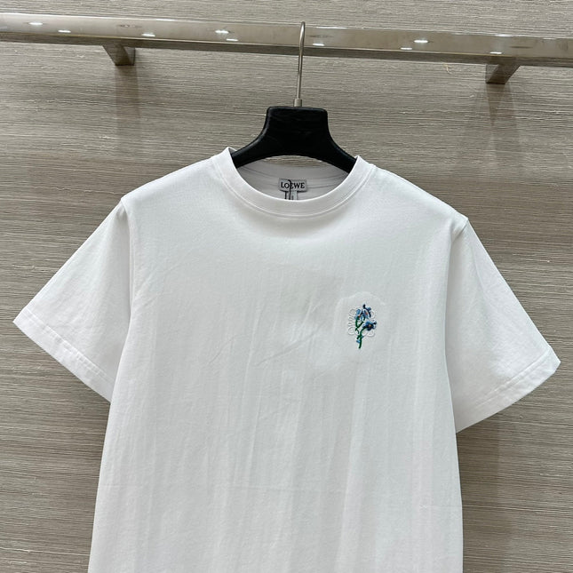 Loewe Floral Embroidered Short-sleeved T-shirt White Cotton