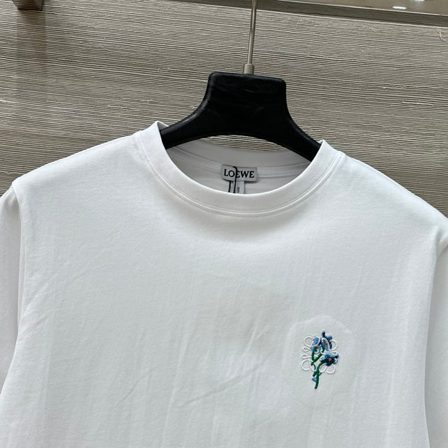 Loewe Floral Embroidered Short-sleeved T-shirt White Cotton