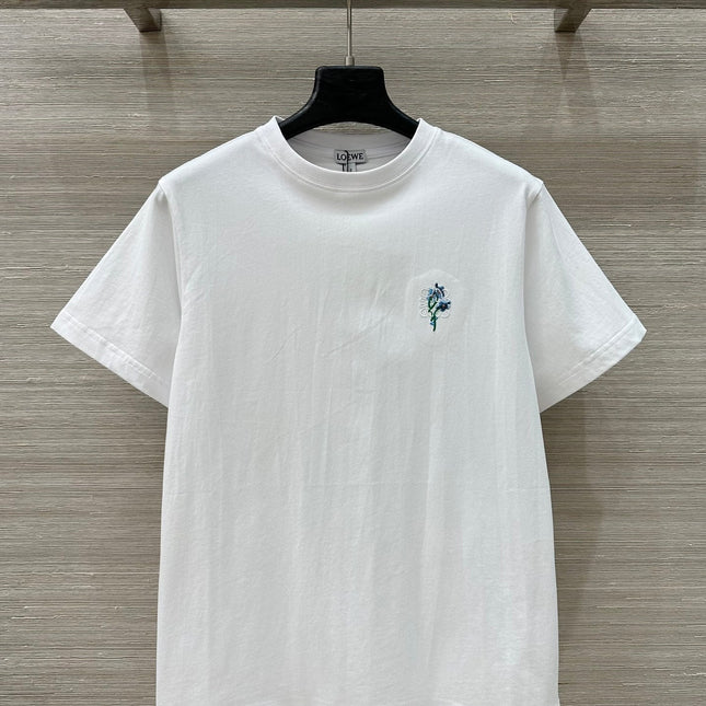 Loewe Floral Embroidered Short-sleeved T-shirt White Cotton
