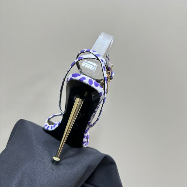 PADLOCK POINTY SANDAL 10 CM IN WHITE MIX IRIS PURPLE CALFSKIN