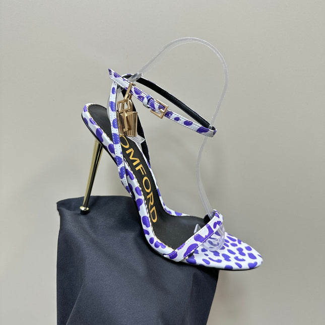 PADLOCK POINTY SANDAL 10 CM IN WHITE MIX IRIS PURPLE CALFSKIN