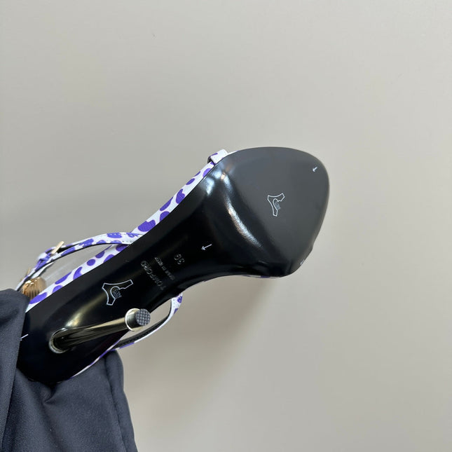 PADLOCK POINTY SANDAL 10 CM IN WHITE MIX IRIS PURPLE CALFSKIN