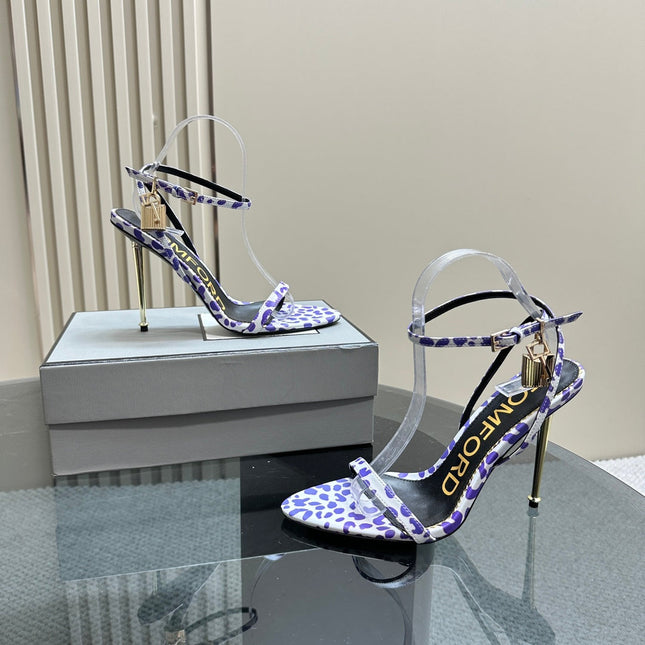 PADLOCK POINTY SANDAL 10 CM IN WHITE MIX IRIS PURPLE CALFSKIN